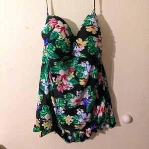 Women's Surfside One Piece Swimsuit Size 3X Black, Multi Colored Tropical Floral